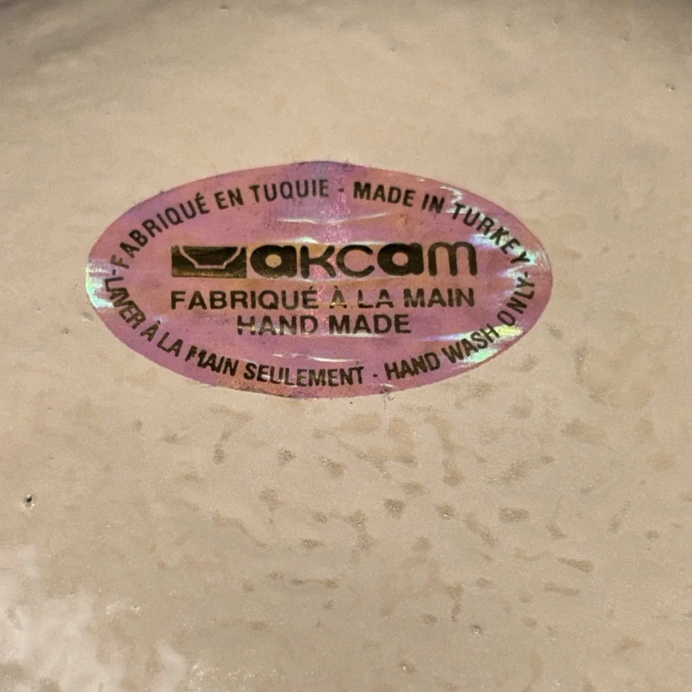 Akcam Turkish Art Glass Green and Beige Splatter print Oval Bowl 11x7.5